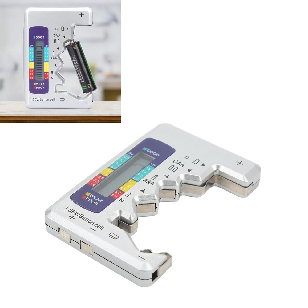 Battery Capacity Gauge Tester D C N AAA AA 9V 1.5V Button Cell Analyzer(Silver )