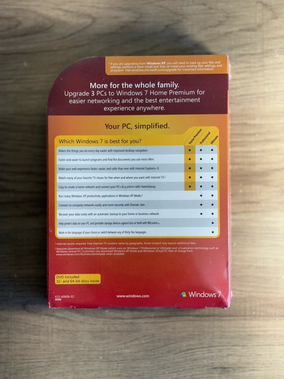 Microsoft Windows 7 Home Premium Upgrade Vista Family Pack 3 PCs NIB 32 64 bit