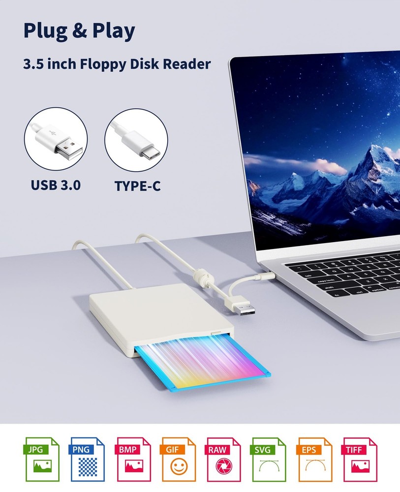 3.5 Inch External Floppy Disk Drive with USB Type-C Reader
