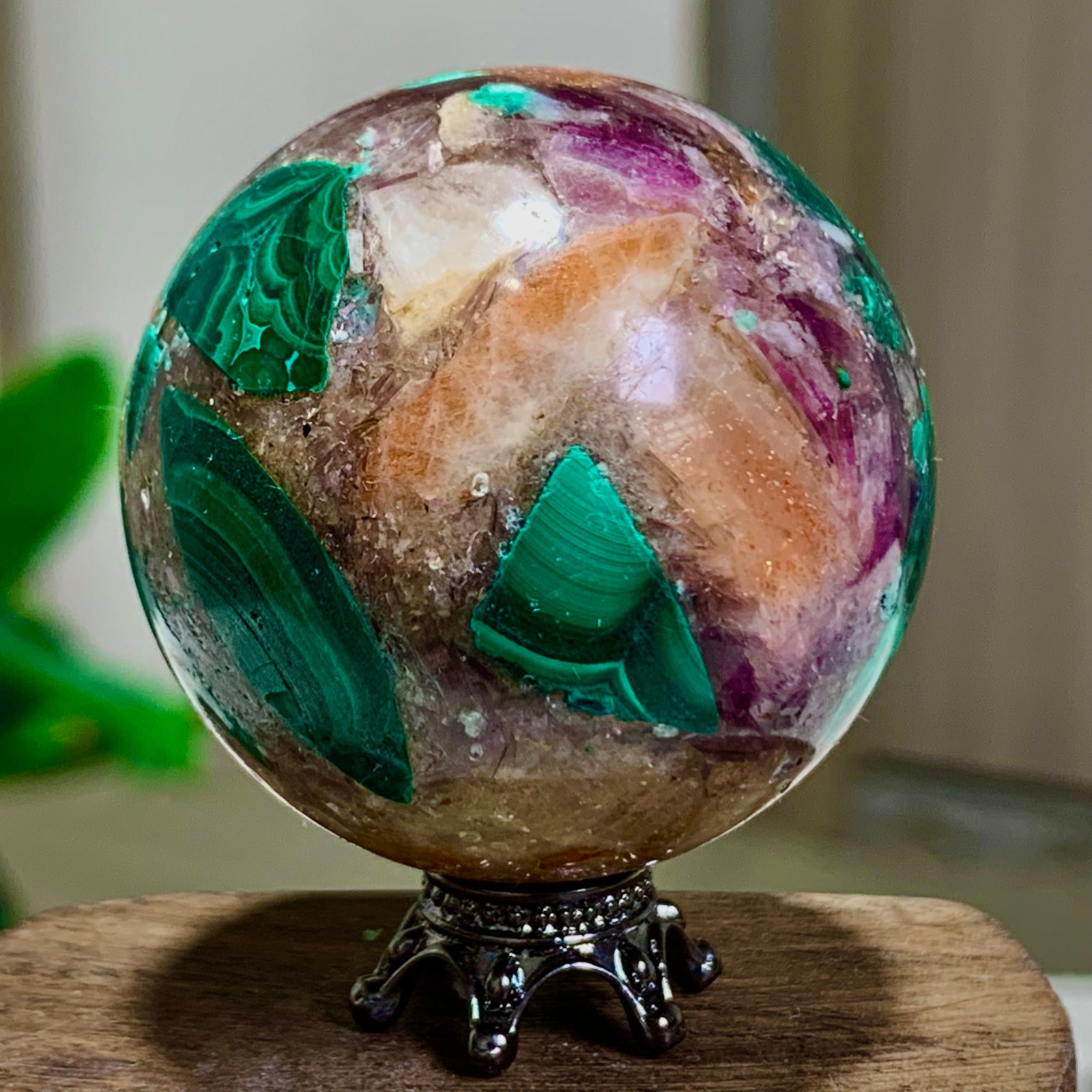 77G Newly discovered rare malachite purple mica symbiotic sphere restoration