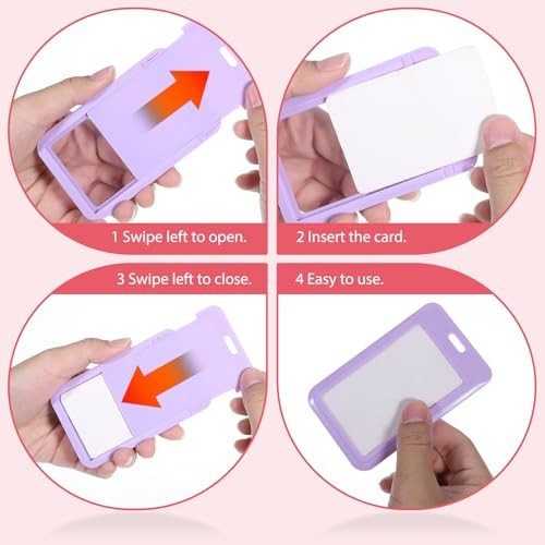 4 Pack Sliding ID Badge Holders, Heavy Duty Hard Plastic Vertical Card