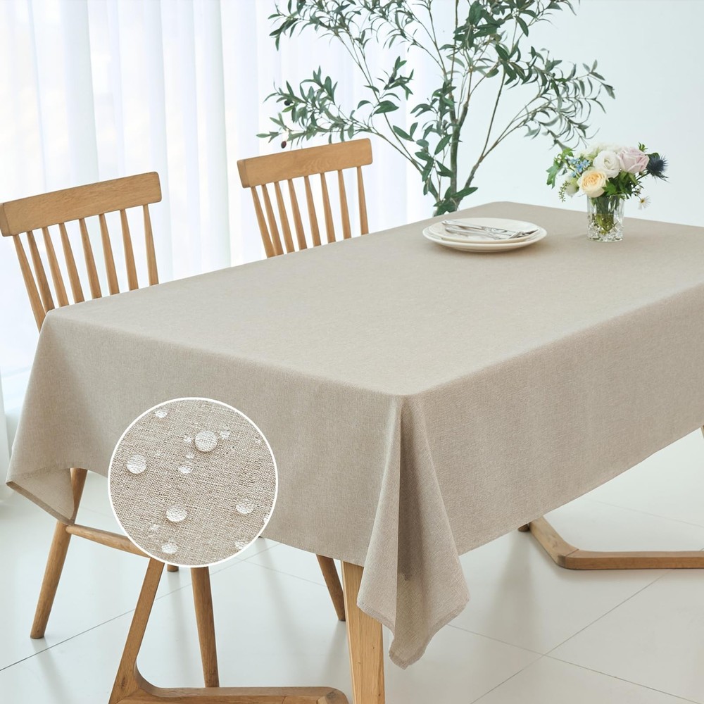 Rectangle Linen Textured Tablecloth Waterproof Spillproof Washable Fabric Tab...