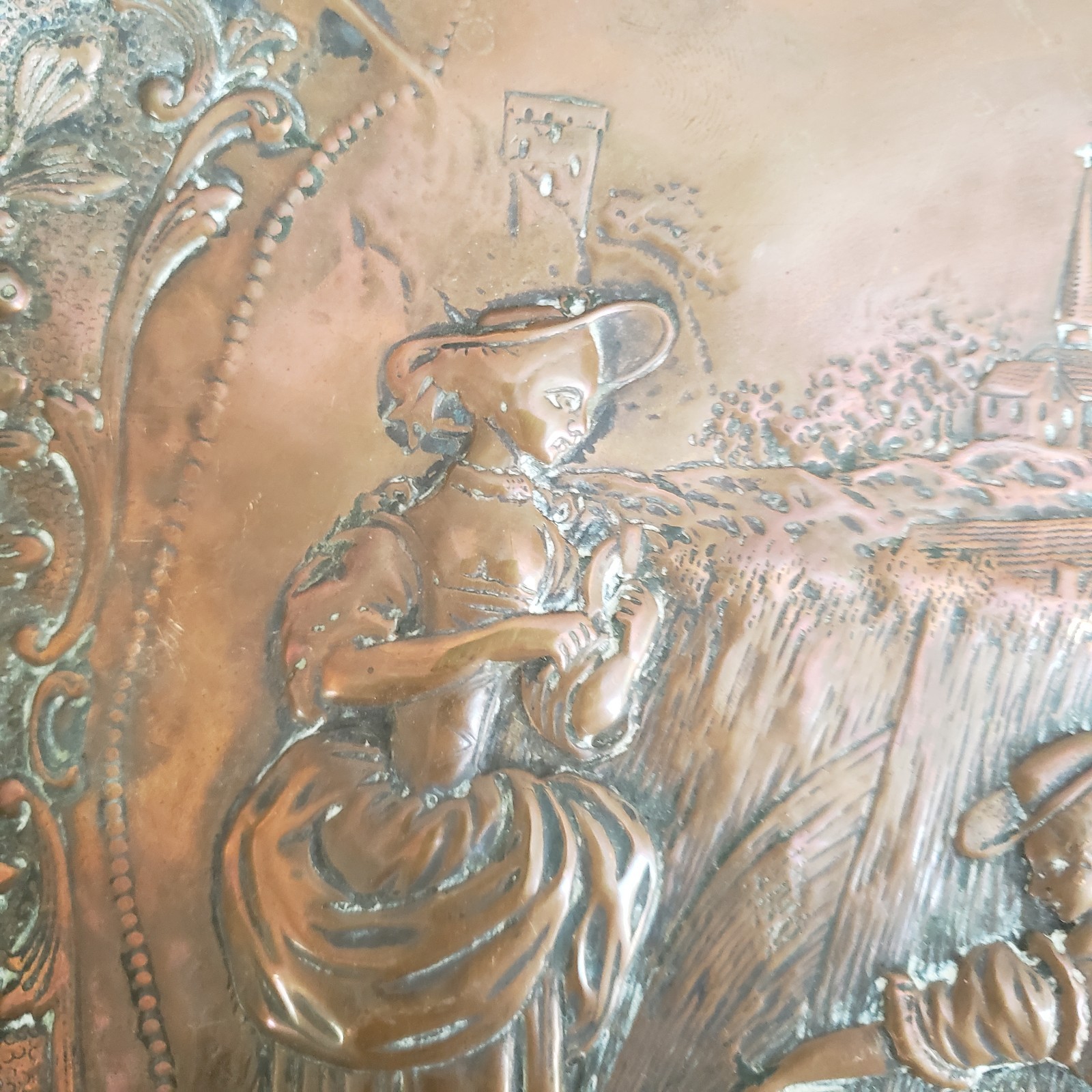 Large Antique Embossed Copper Wall Art