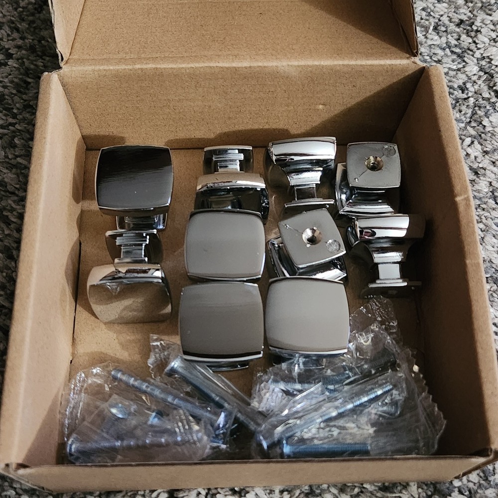 Lot Of 10 Chrome Square Knobs/Pulls With Screws 1-1/8" Square 1" Long