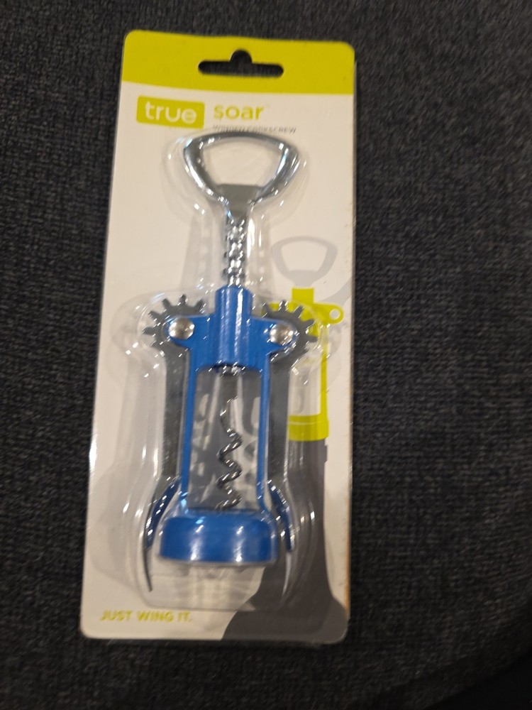 True Soar Matte Blue Winged Corkscrew, Self Centering Worm, Bottle Opener