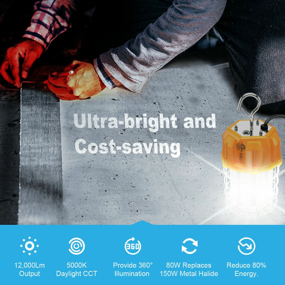 80W LED Temporary Work Light For Building Construction Jobsite Basement 5000K