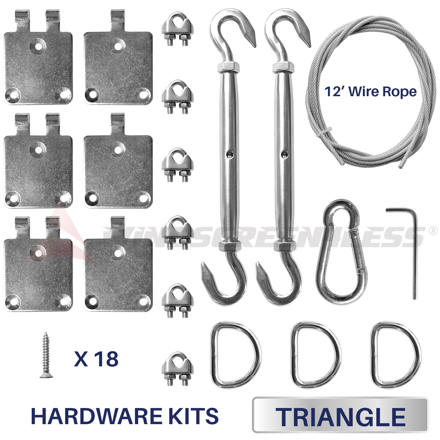 6 8 in Square Triangle Sun Shade Sail Stainless Steel Hardware Installation Kit