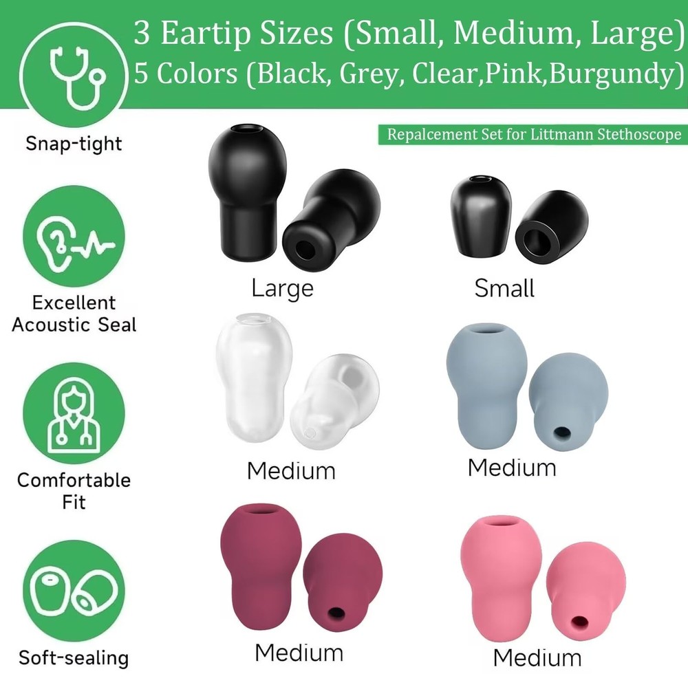 12pcs Soft Stethoscope Ear Tip Piece Replacement for Littmann Stethoscope, 3 ...