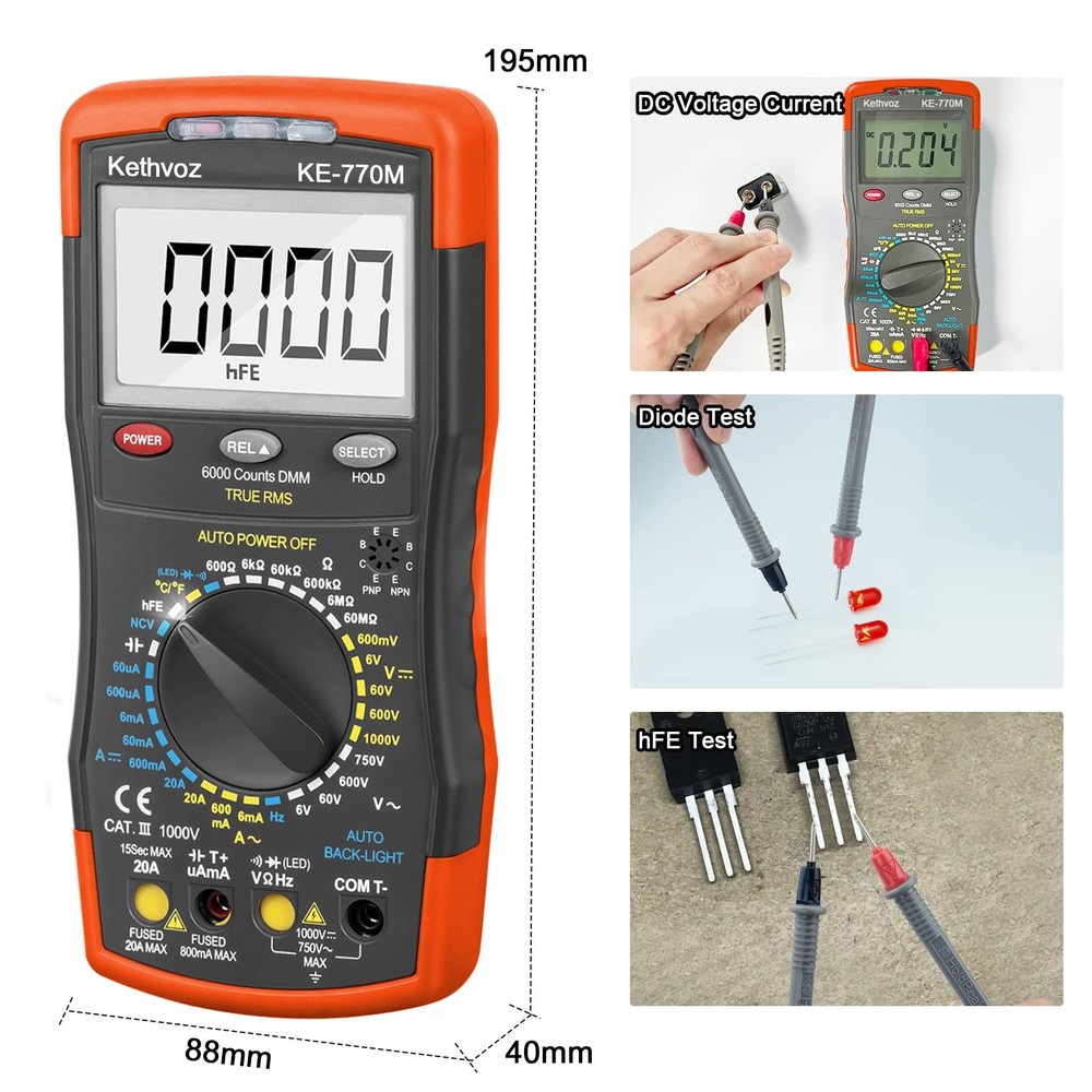 Multimeter 6000 Counts TRMS, Digital Multi Meter Measure AC DC Voltage Curren...