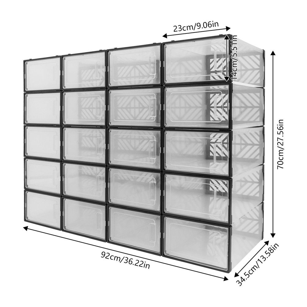 20 Pack Clear Plastic Shoe Boxes With Lids Stackable Storage Container Organizer