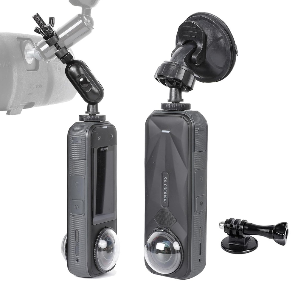 PellKing Rear View Mirror Holder Suction Cup Kit for Insta360 Black