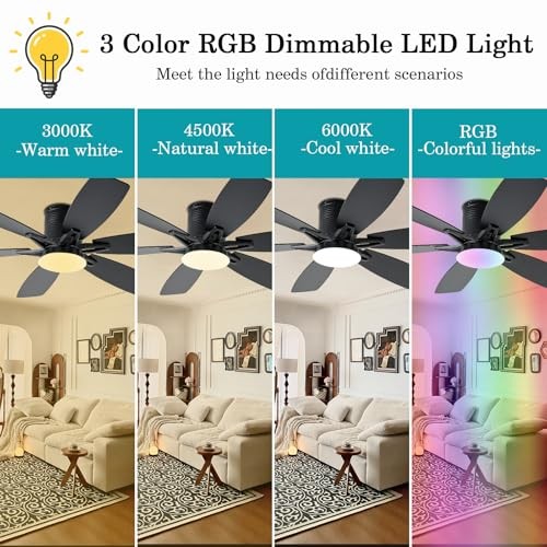 52inch Ceiling Fans with Lights and Remote/App Control, Low Profile Black