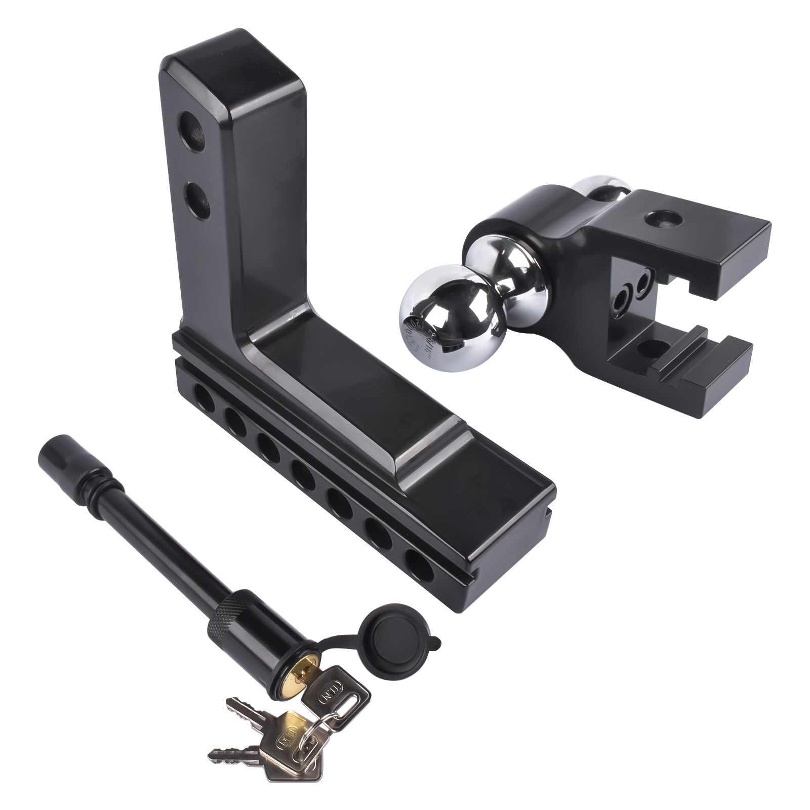 Dual Ball Adjustable Trailer Hitch with Lock, 2-Inch Receiver, 6-Inch Drop/Rise