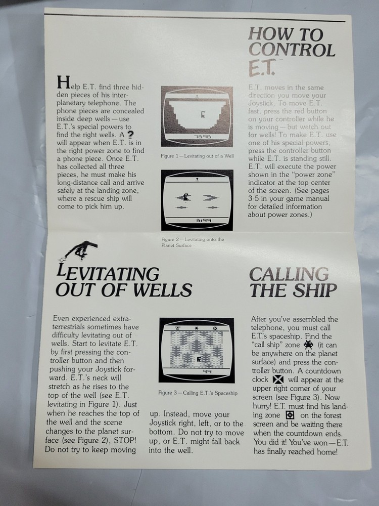 Original Vintage 1982 Atari 2600 Tips on Getting E.T. Home Fast! insert