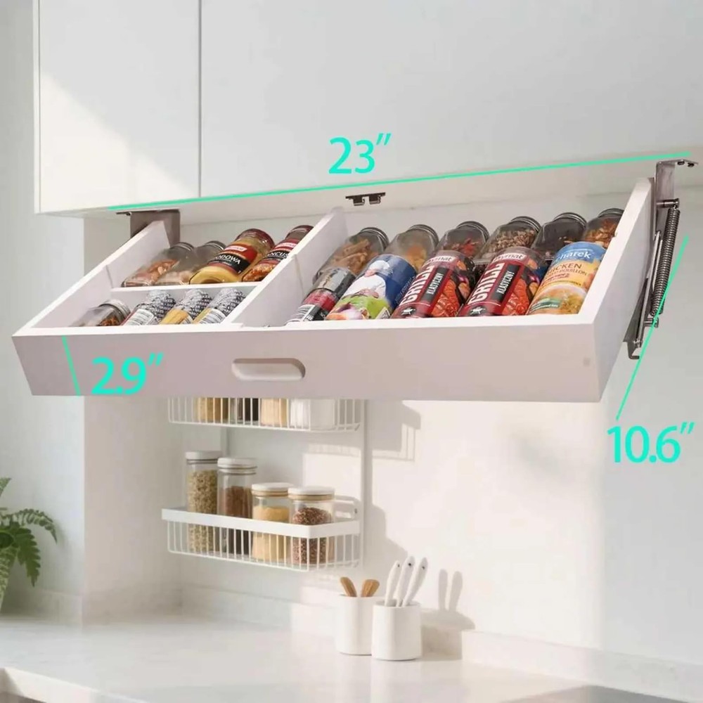 HQULIFBL Pull Down Under Cabinet Spice Rack, Kitchen Storage Organizer, Count...