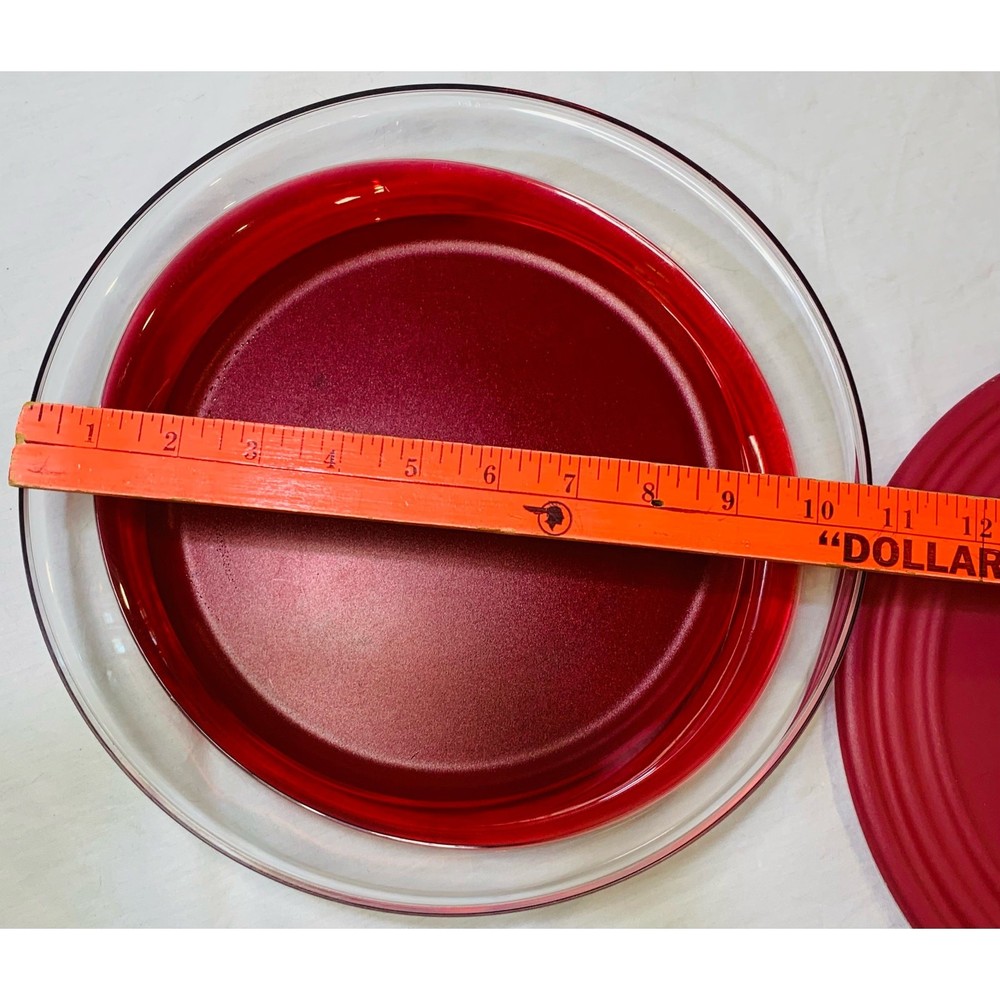 Tupperware Sheerly Elegant Red Round Platter Ruby Seal Clear 10" Serving Plate