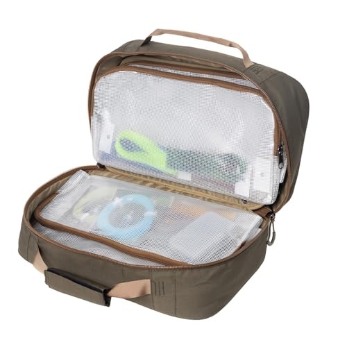Fly Tying Kit with Multiple See-Through Pouches and Tying Tool Stations and