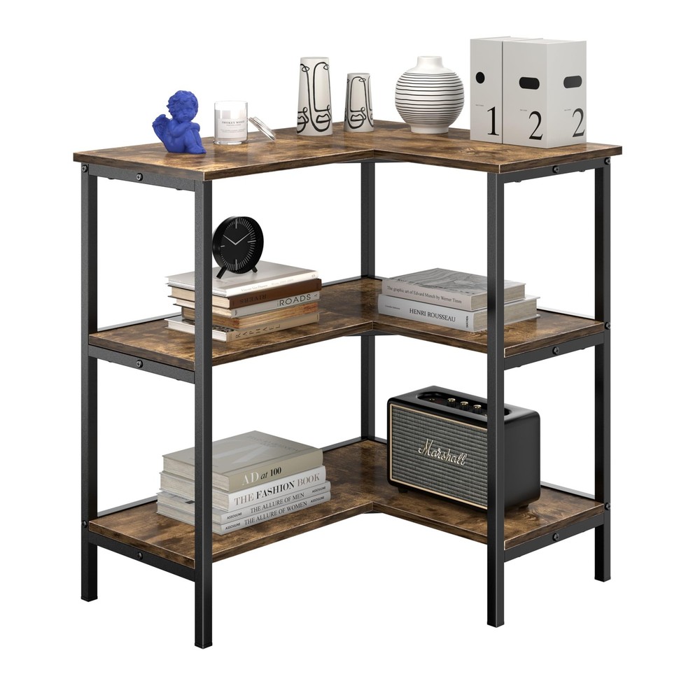 VECELO Corner Cabinet Table with 3 Tier Open Shelf, Multipurpose Display Orga...