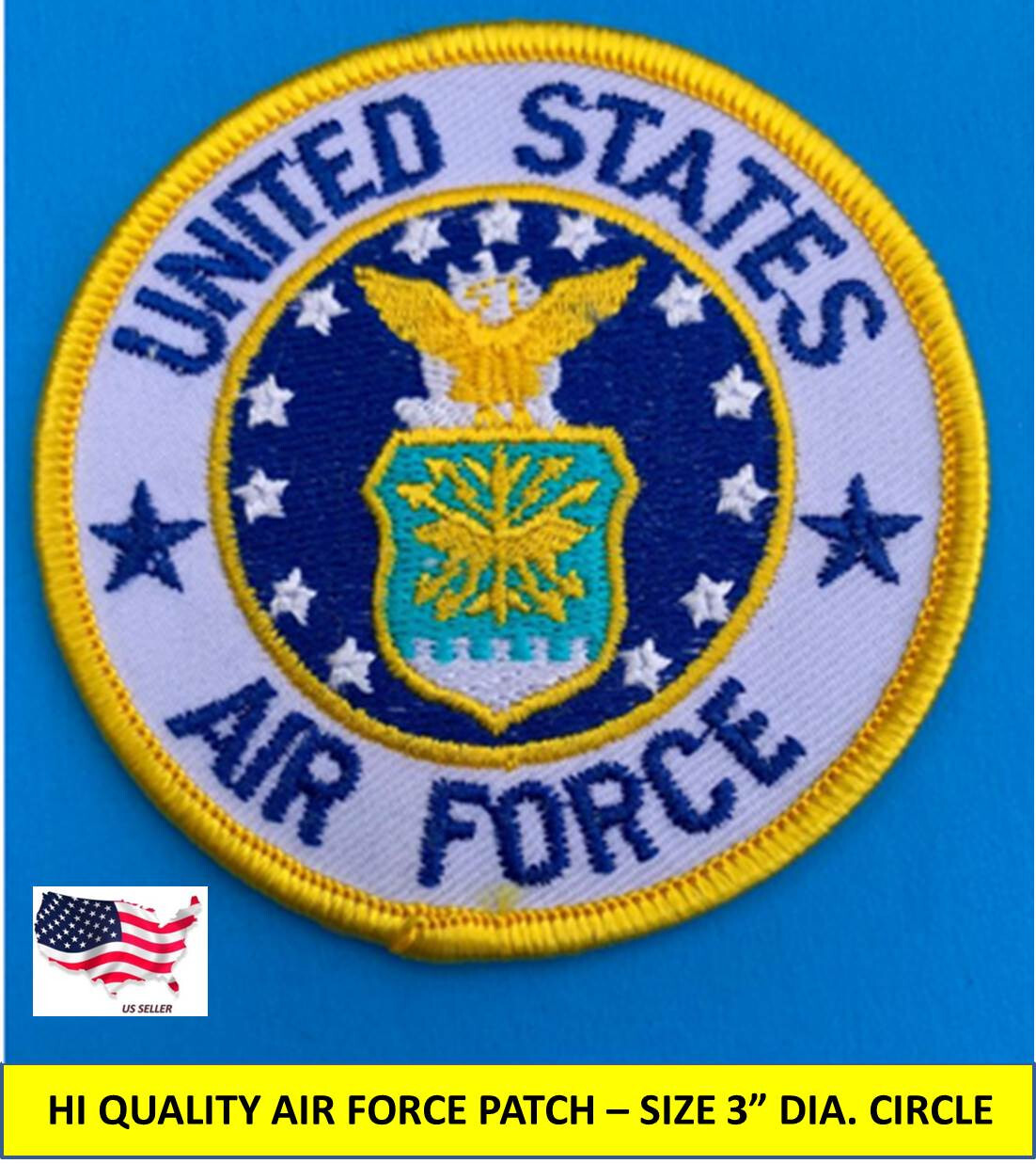 US AIR FORCE USAF EMBROIDERED PATCH IRON-ON SEW-ON 3" ROUND - HIGH QUALITY PATCH