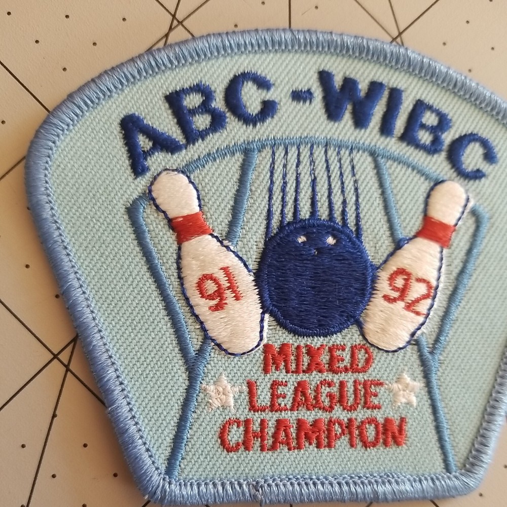 BOWLING PATCH MIXED LEAGUE CHAMPION ABC WIBC 1991 1992 SPLIT PINS