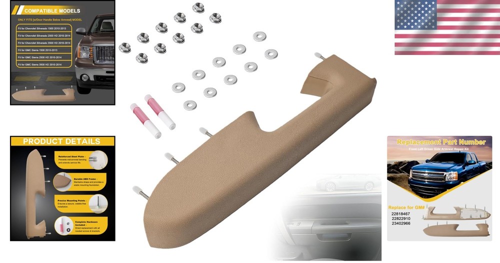 Front Left Driver Side Armrest for Chevy Silverado - Beige