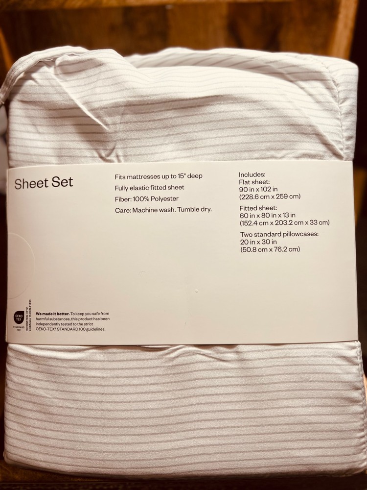 Queen Size Grey Stripe Printed Microfiber Sheet Set - Room Essentials