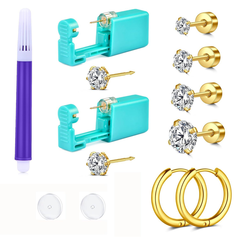 Ear Piercing Gun Kit - Gold Self Piercing Earrings Kit with Studs