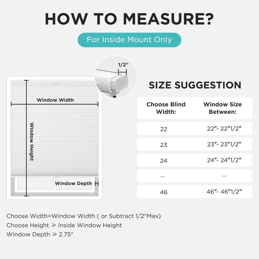 No Tools No Drill Blinds for Indoor Windows, Cordless Window Blinds Cellular ...