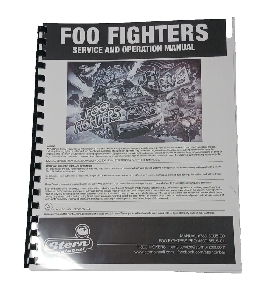 FOO FIGHTERS, PRO, STERN, SERVICE AND OPERATION MANUAL