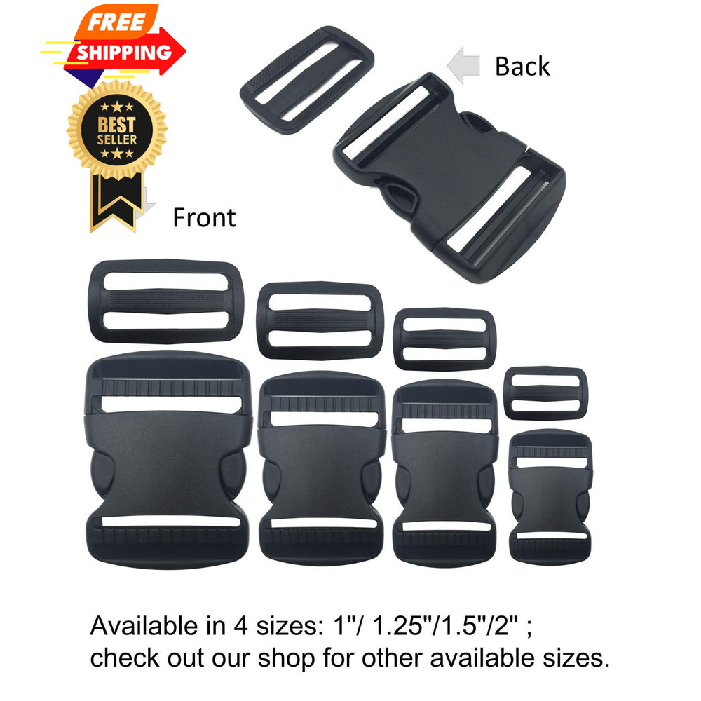 EesTeck 2 Set 1.5 Inch Flat Dual Adjustable Plastic Quick 1.5"-2 Pack, Black