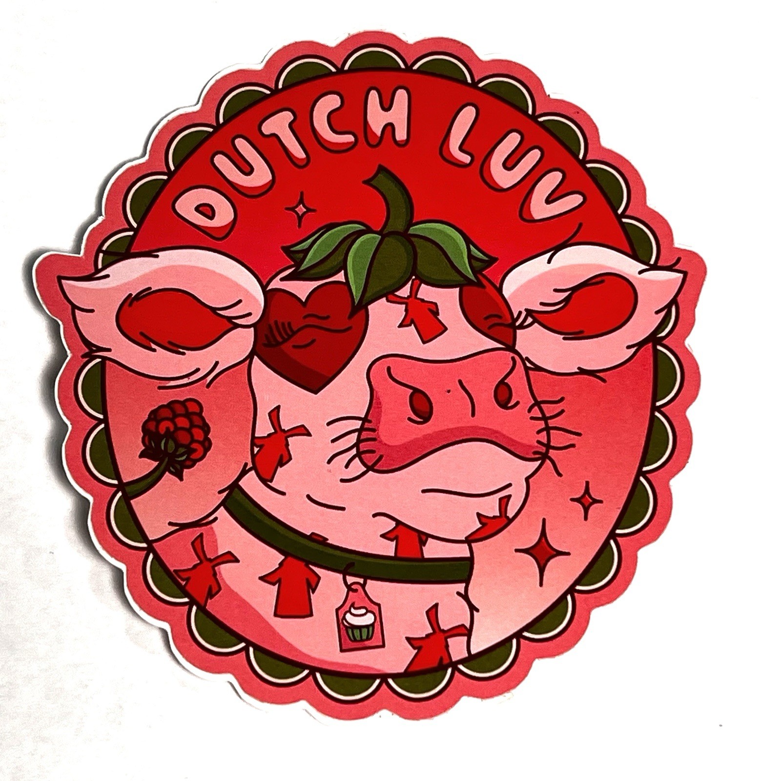 Dutch Bros Dutch Coffee Luv Pink hearts Cow Sticker FREE SHIP