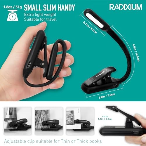 Rechargeable Book Light - 9LED Vertical Reading Light w/ 9 Color Temp,