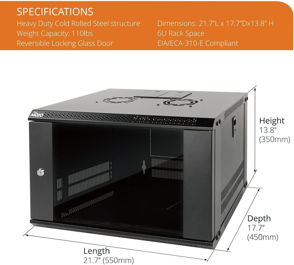 6U Wall Mount Server Cabinet IT Network Rack Enclosure Lockable Door and Side Pa