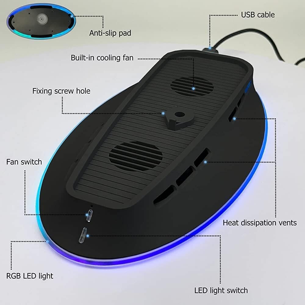 BESAVIOR RGB Cooling Fan Base for PlayStation5 & PS5 SLIM Console-Button control