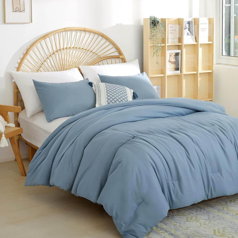 Boho Dusty Blue 3PCS Microfiber Bed Comforter Set for All Seasons - Soft, Lightw