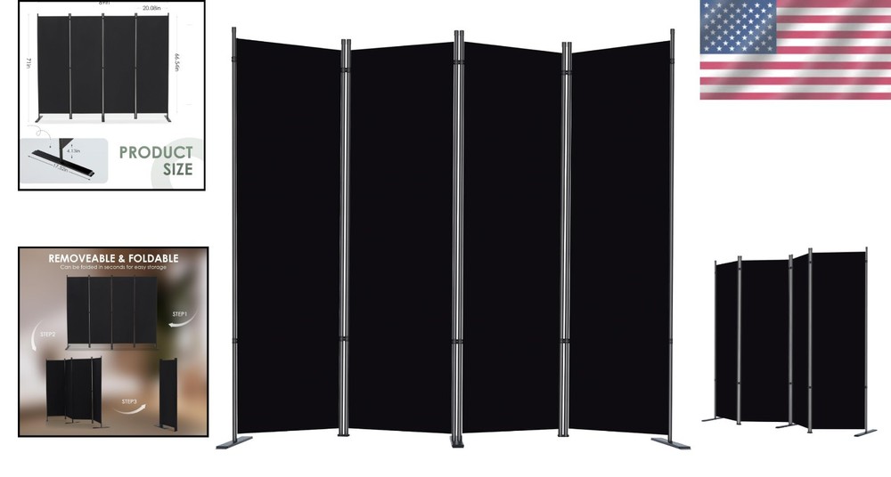 Room Divider Screen 4 Panel Portable Privacy Screen 6 FT Black Folding Partition