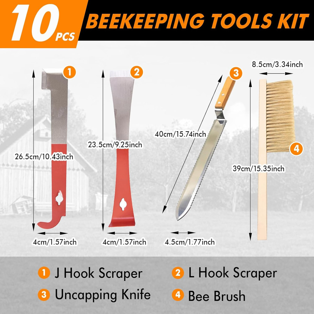 9 Pcs Beekeeping Tools Kit with Organizer Tote for Beekeepers, Necessary Beek...