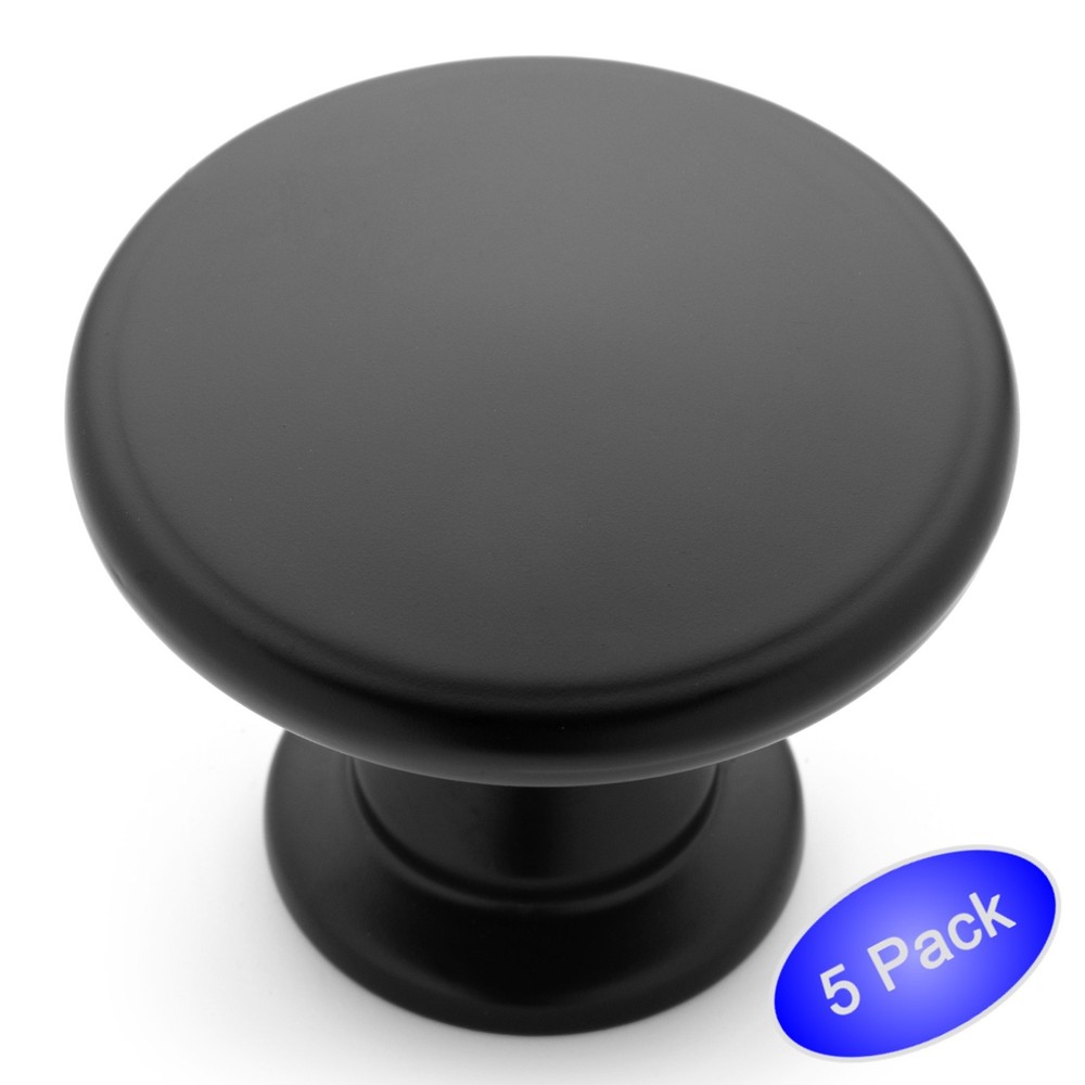 Cosmas Flat Black Round Oversized Cabinet Knobs #13248FB - 5 Pack