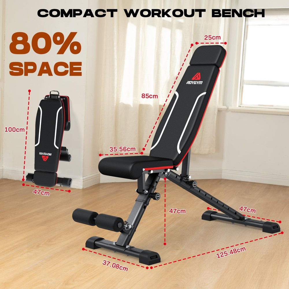 Roygym Adjustable Weight Bench, 880LB Foldable Workout Bench with Extended He...
