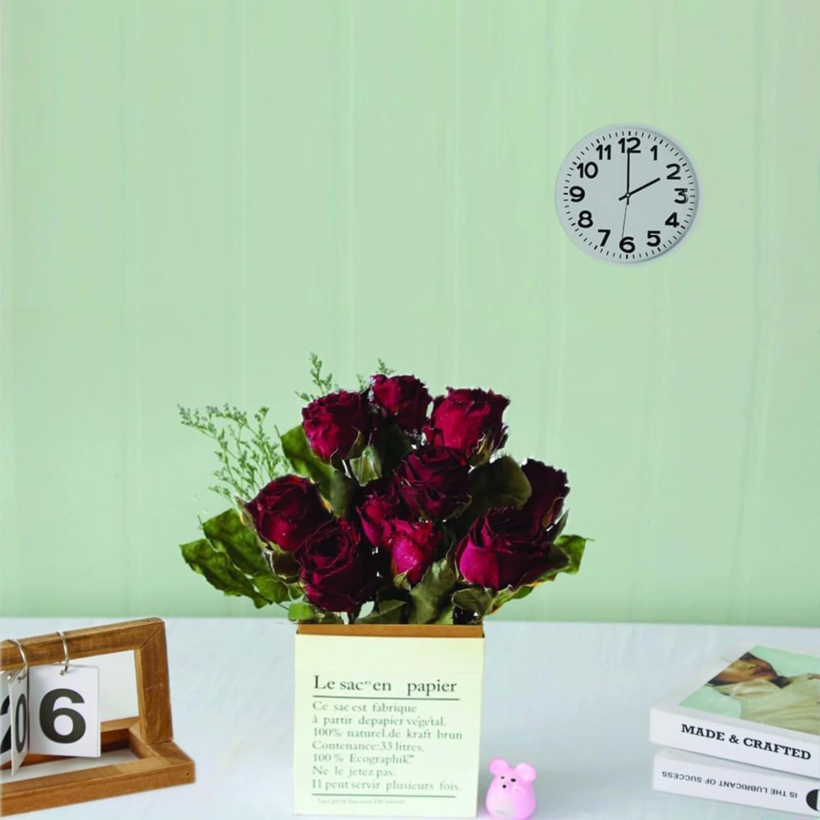 TooGet Natural Dried Flowers Bouquet, 10 Pcs Red Dried Roses Bouquet for Wedd...