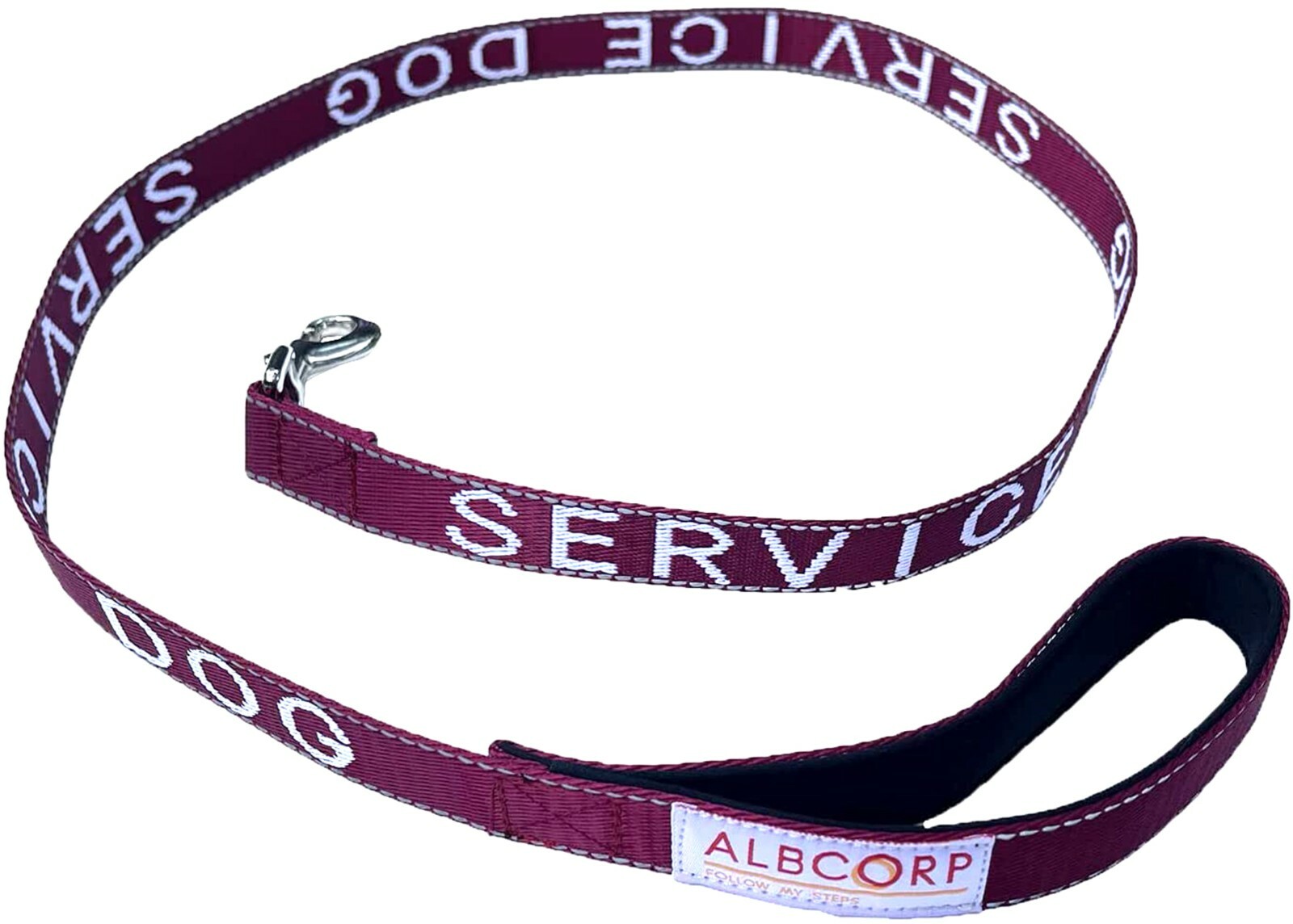 Albcorp Service Dog Leash - Embroidered- Padded Neoprene Handle and Reflective