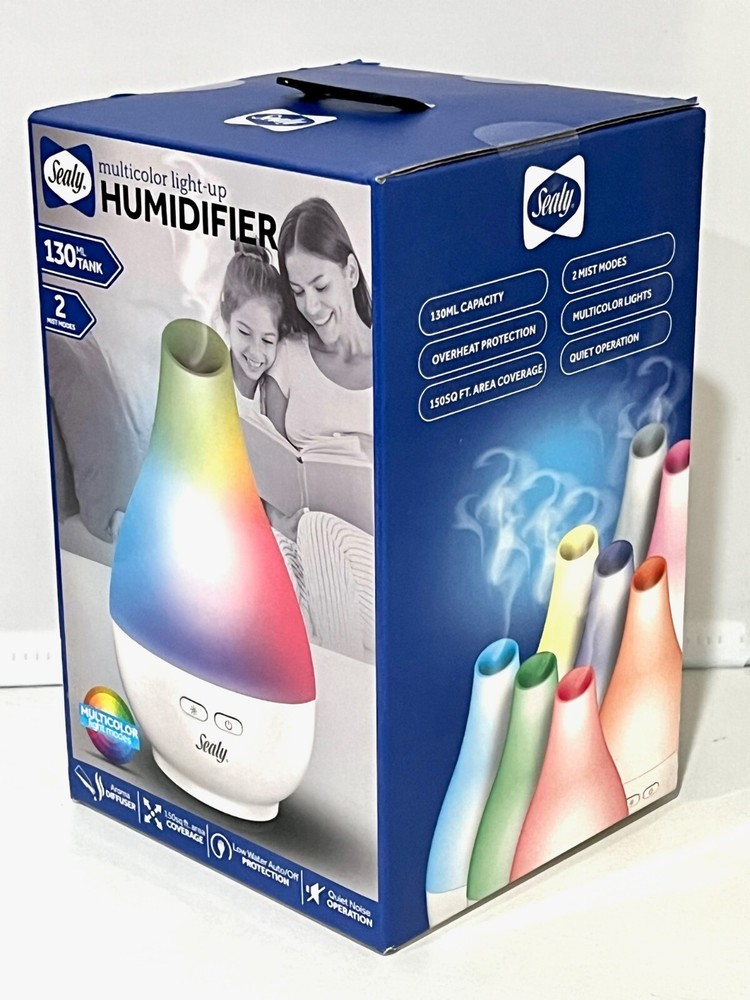 Sealy Multicolor Light-Up Humidifier Aroma Diffuser 2 Mist Modes Quiet Operation