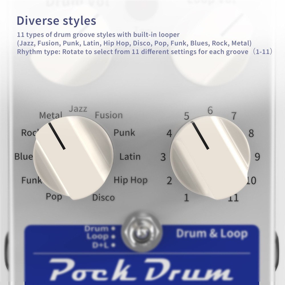 PockDrum Drum & Loop Guitar Effect Pedal 3 Modes 11 Drum Styles 11 E0W9