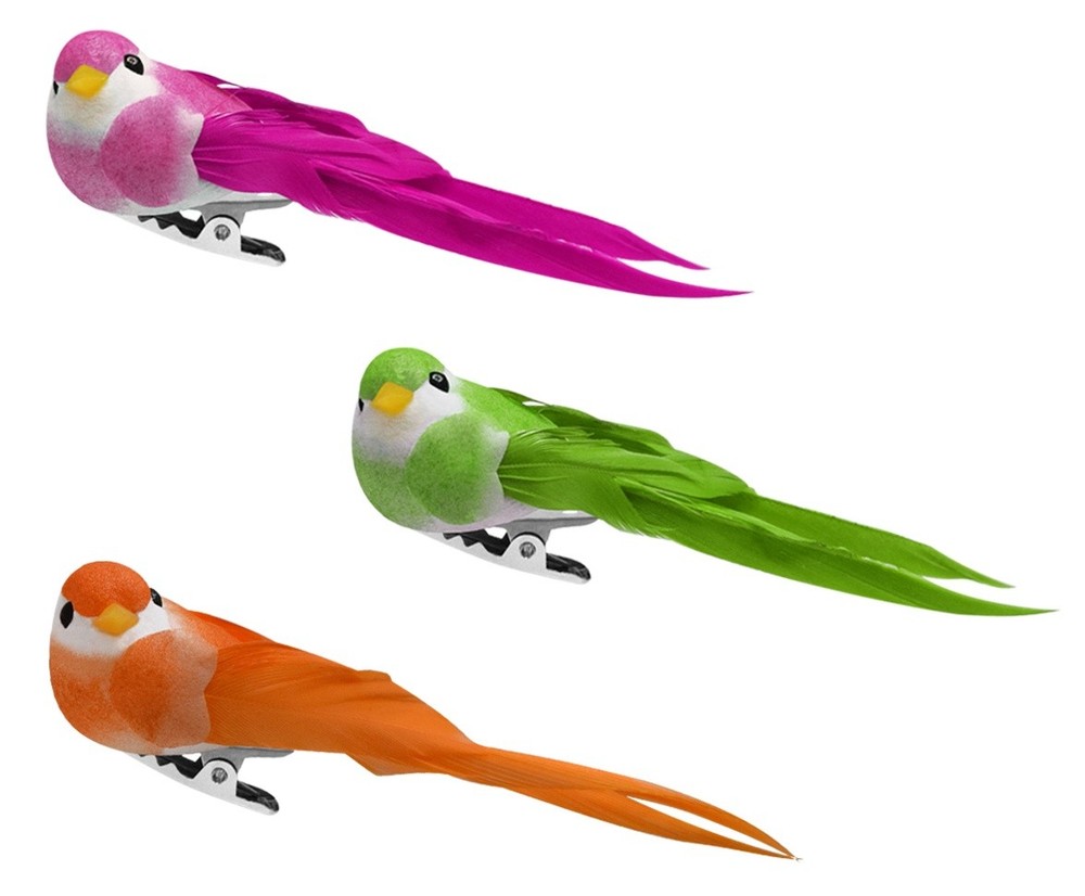 Craft Decor Essentials Longtail Feather Bird 3/Pkg-Tropical