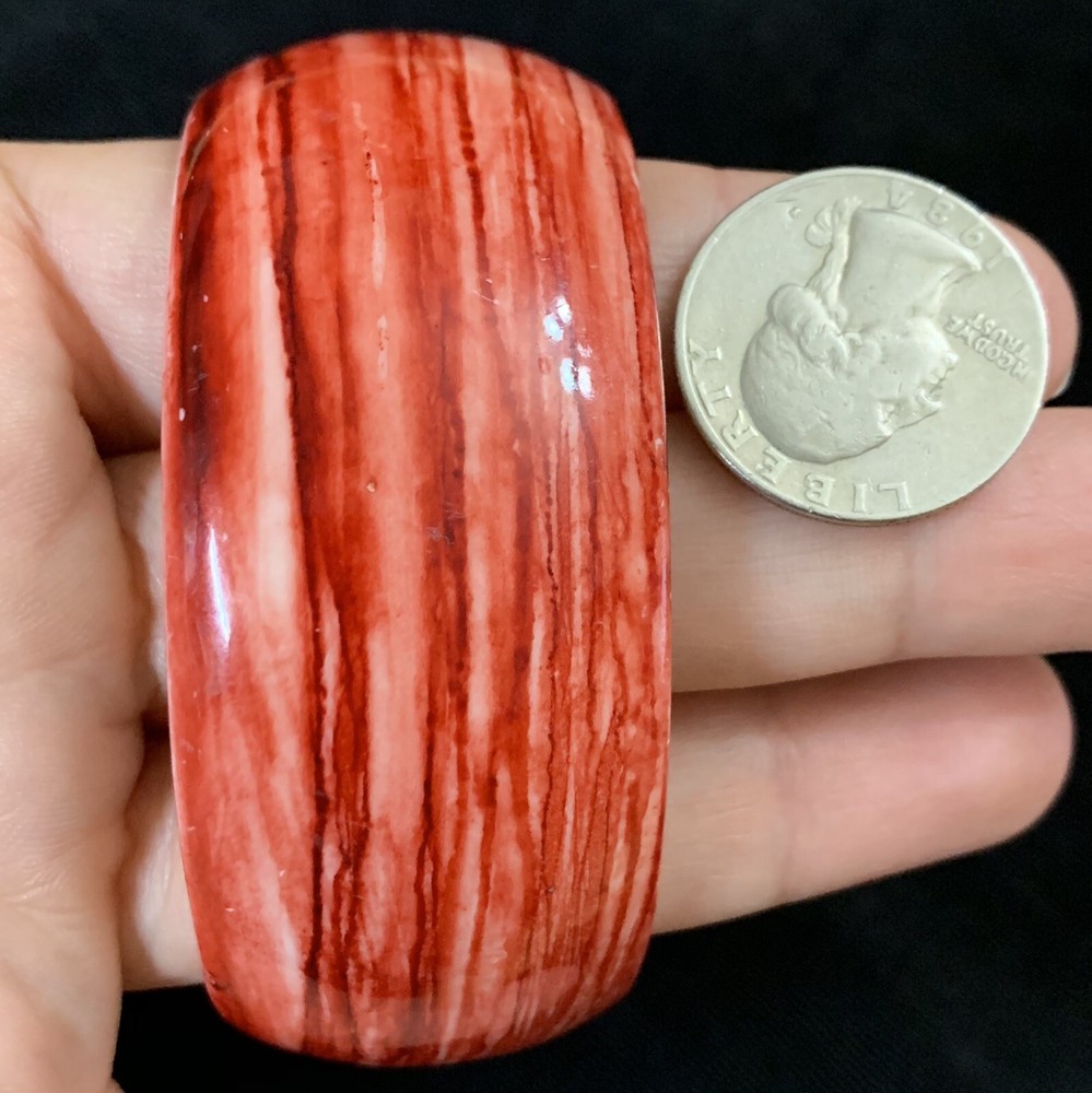 Vtg Liquid Red Lucite Wide Bangle Bracelet 1.25” Width