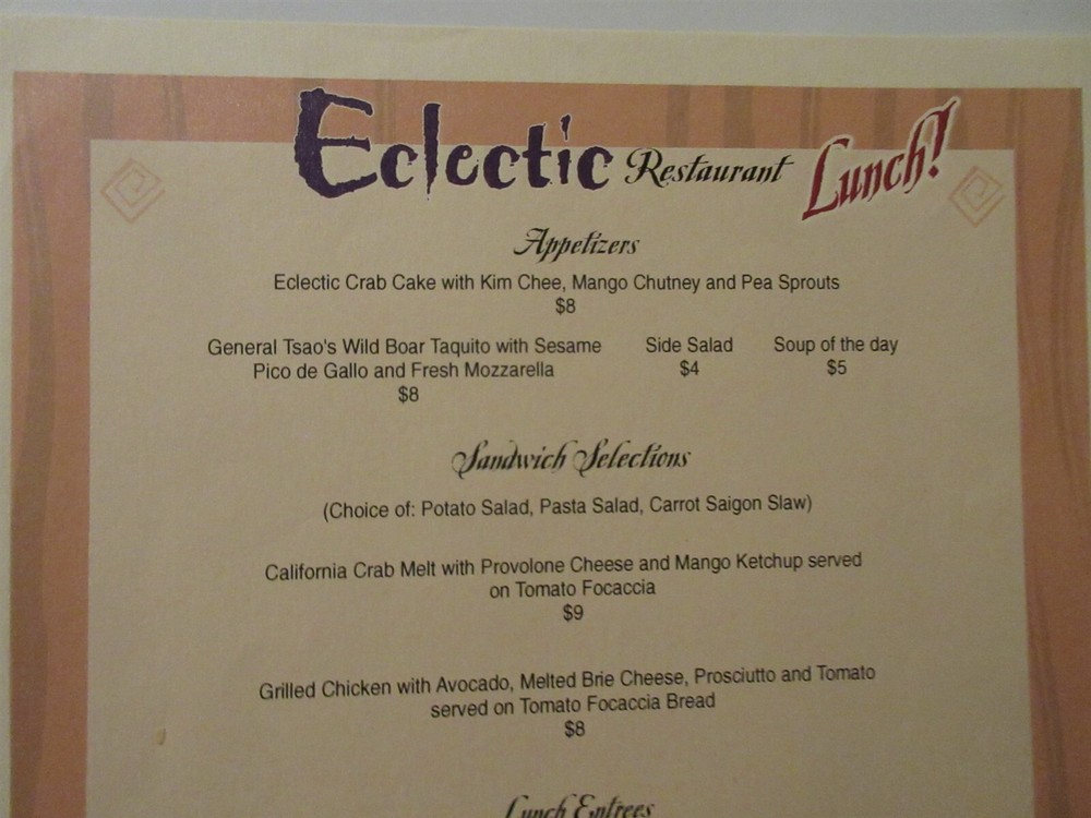 ECLECTRIC Restaurant vintage Menu Barrington, IL Chef Patrick Cassata