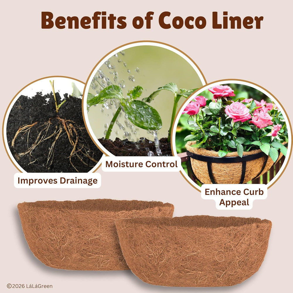 Lalagreen 16" (2 Pack, Half Rounded Rectangular) Trough Coco Liners – Medium Coi