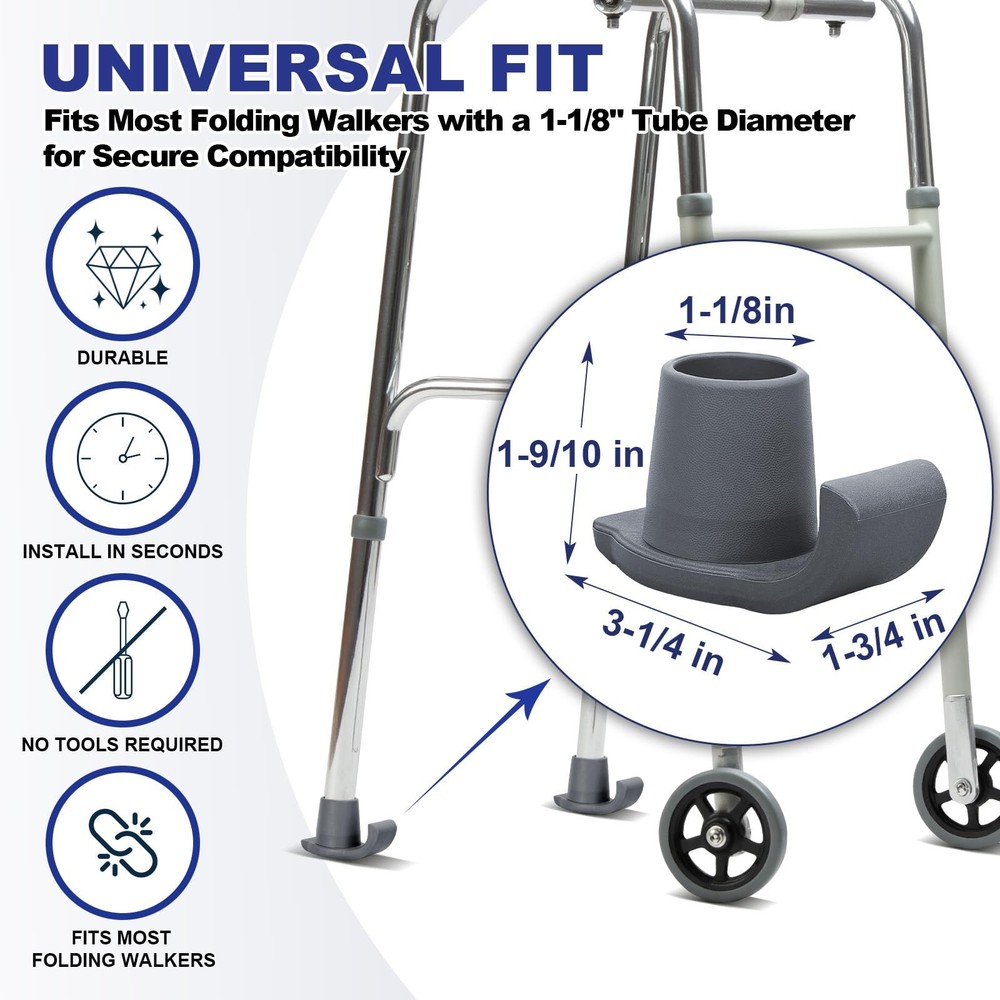 4 Pack Durable Ski Glides for Folding Walkers, Universal Fit Walker Accessories