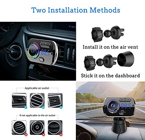 FM Transmitter Bluetooth 5.0 Hands-Free Car Kit with Quick Charge QC 3.0 Car