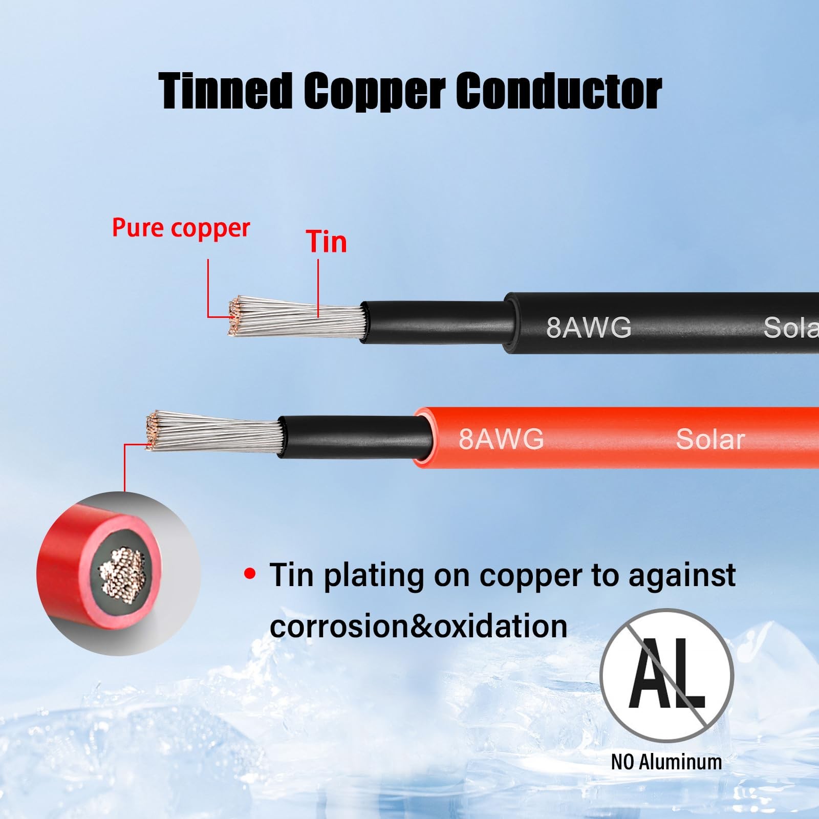 Kimbluth 8 AWG Solar Cable 50FT Red + Black Tinned Copper 8AWG